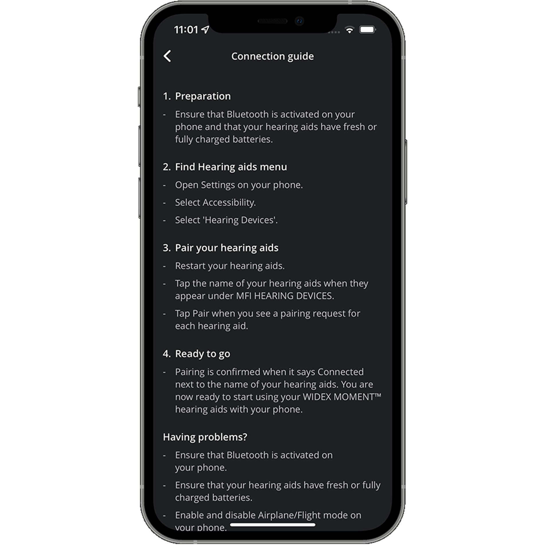 Widex Moment App Screenshot Kopplungsguide