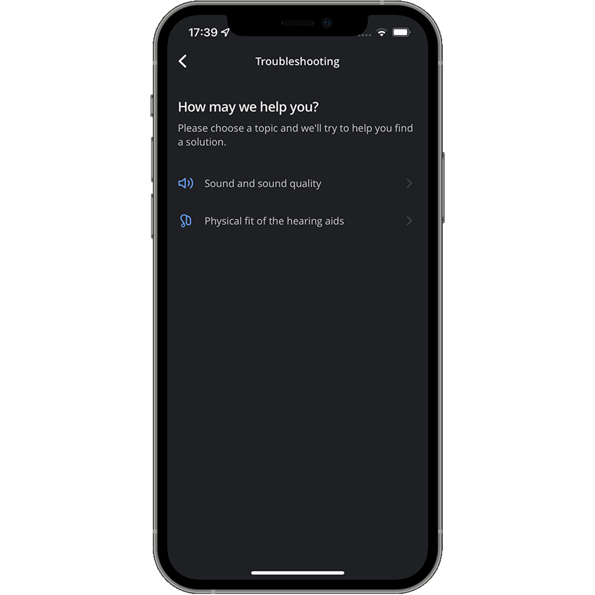 Widex Moment App Screenshot Unterstützung