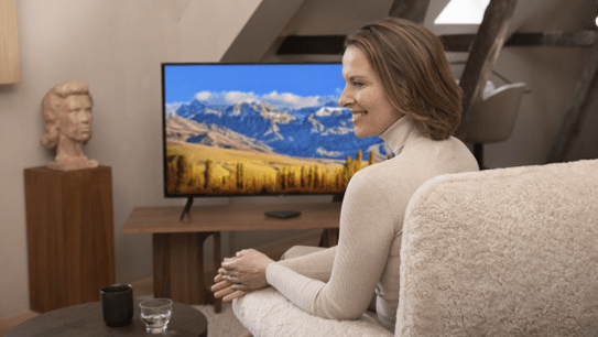TV Play Dame vor Fernseher