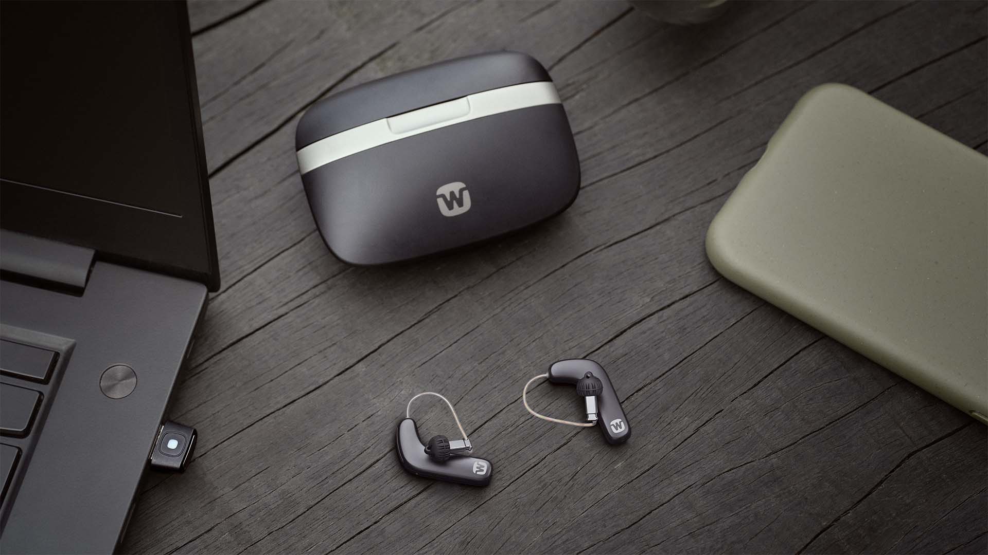 Widex SmartRIC hearing aids with portable charger and SoundConnect