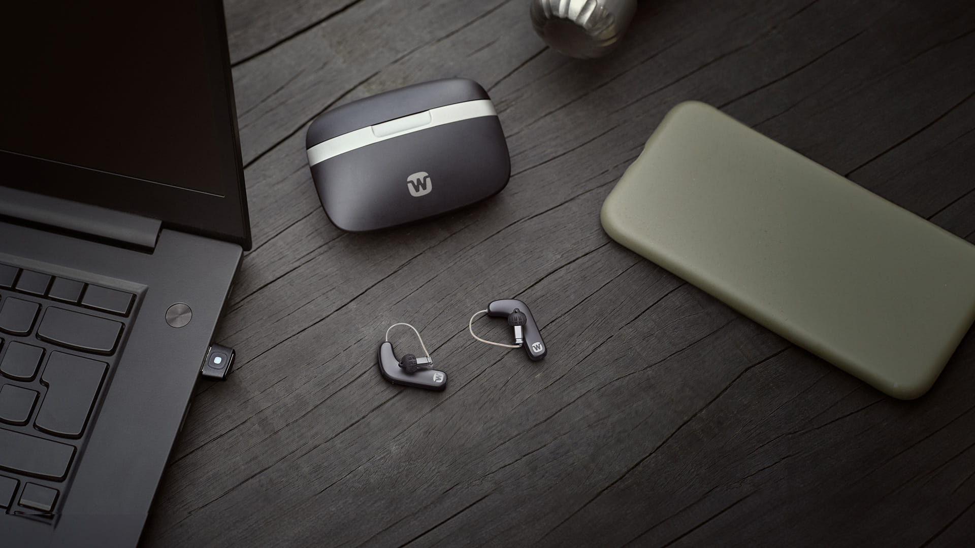 Widex SmartRIC hearing aids with portable charger and SoundConnect