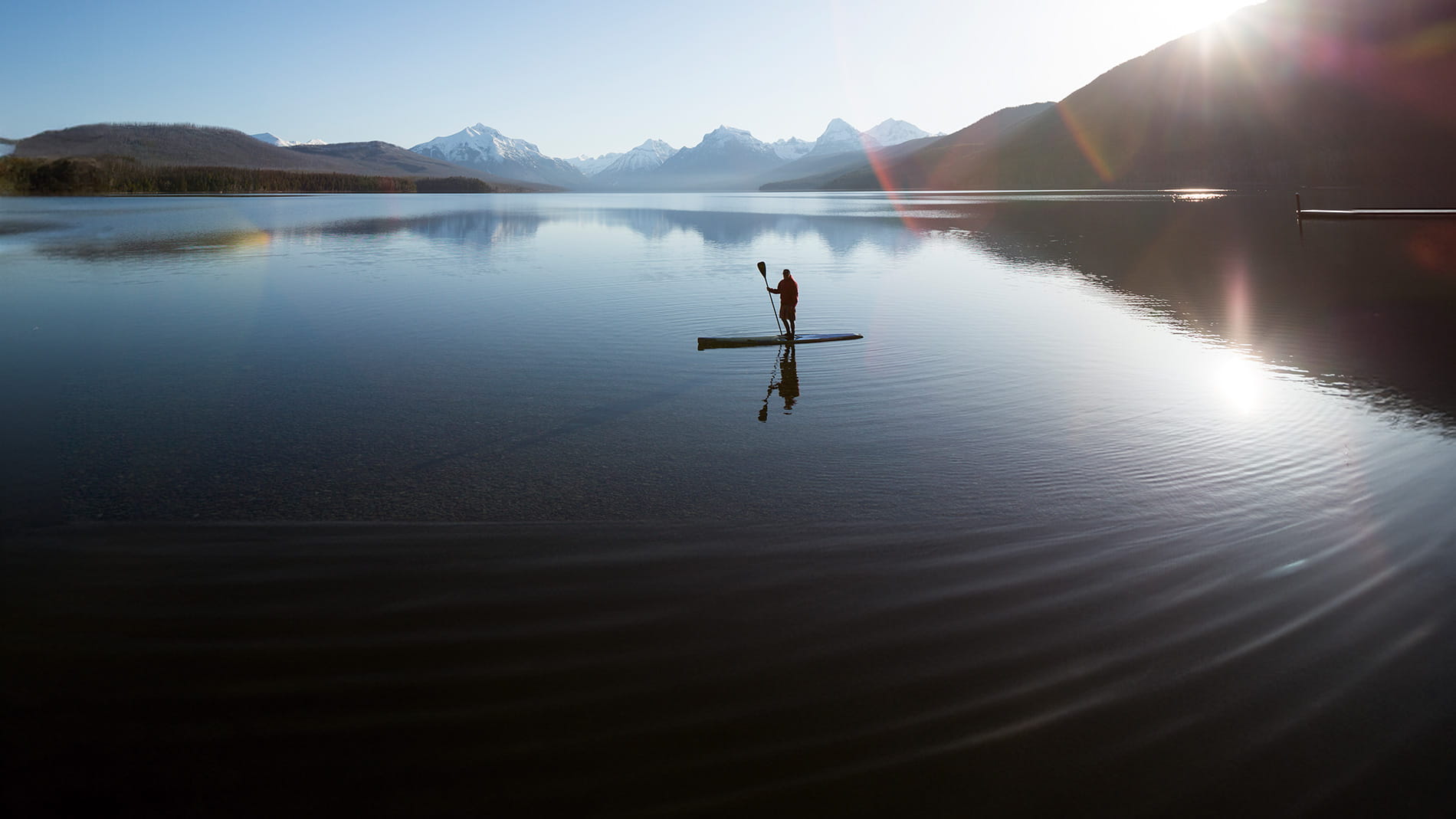 Stand-up-paddle on a mountain lake