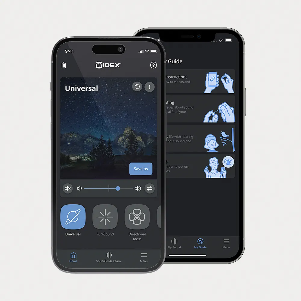 Widex Moment app screens