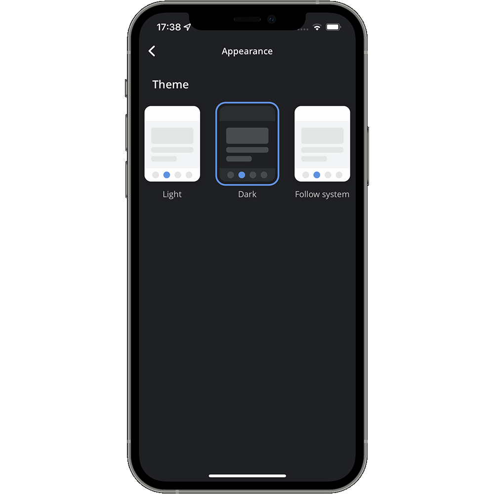 Widex Moment app screenshot - light or dark appearance