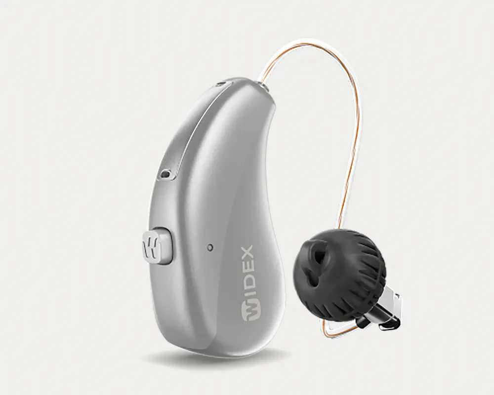 Widex Moment Sheer sRIC R D hearing aid in Silver Grey